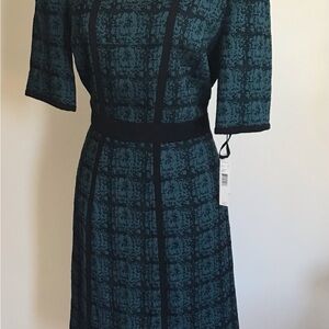 Alex Marie Black & Turquoise Blue Midi Dress Size 6 NWT #business #dinner #Midi